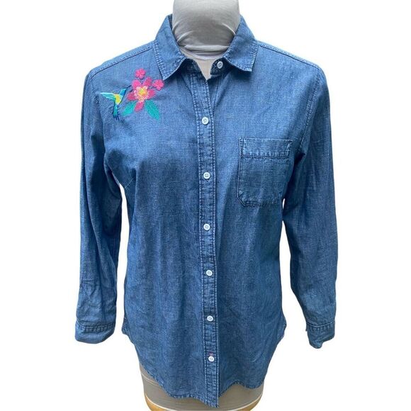 Tommy Bahama Women’s Linen Blend Embroidered Button Front Blouse Sz M Tropical - Picture 1 of 10